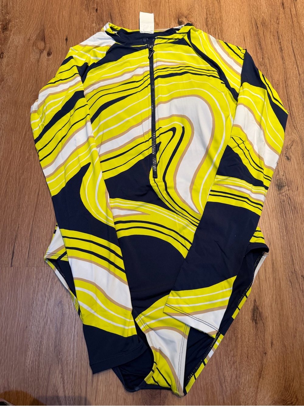 Trina Turk Yellow and Navy Striped Zip-Front Long Sleeve Sz L